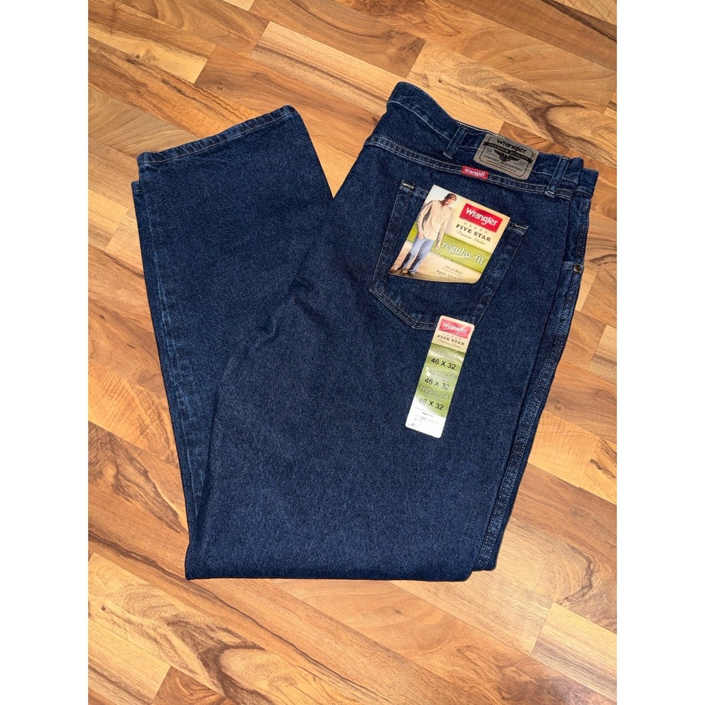 NET Wrangler Men's Sz 46x32 Regular-Fit Classic Denim‎ Blue Jeans Work 96501MR